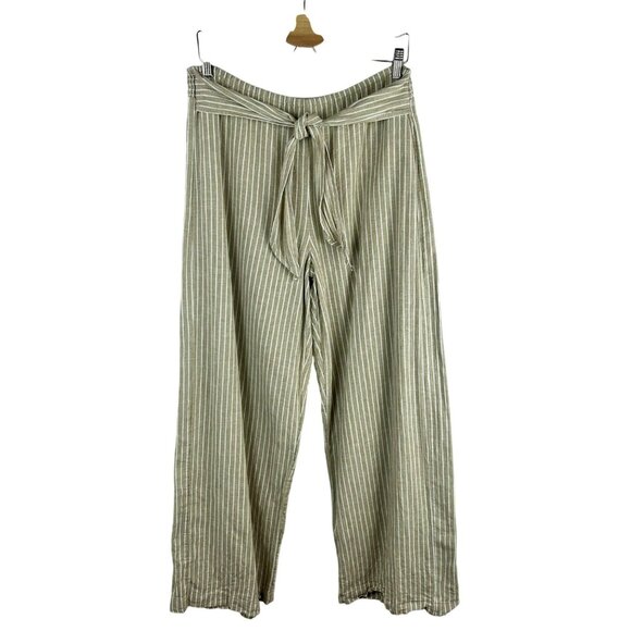 Beach Lunch Lounge Florencia‎ Tie Waist Linen Pants Large Tan Stripe Wide Leg - Picture 1 of 10